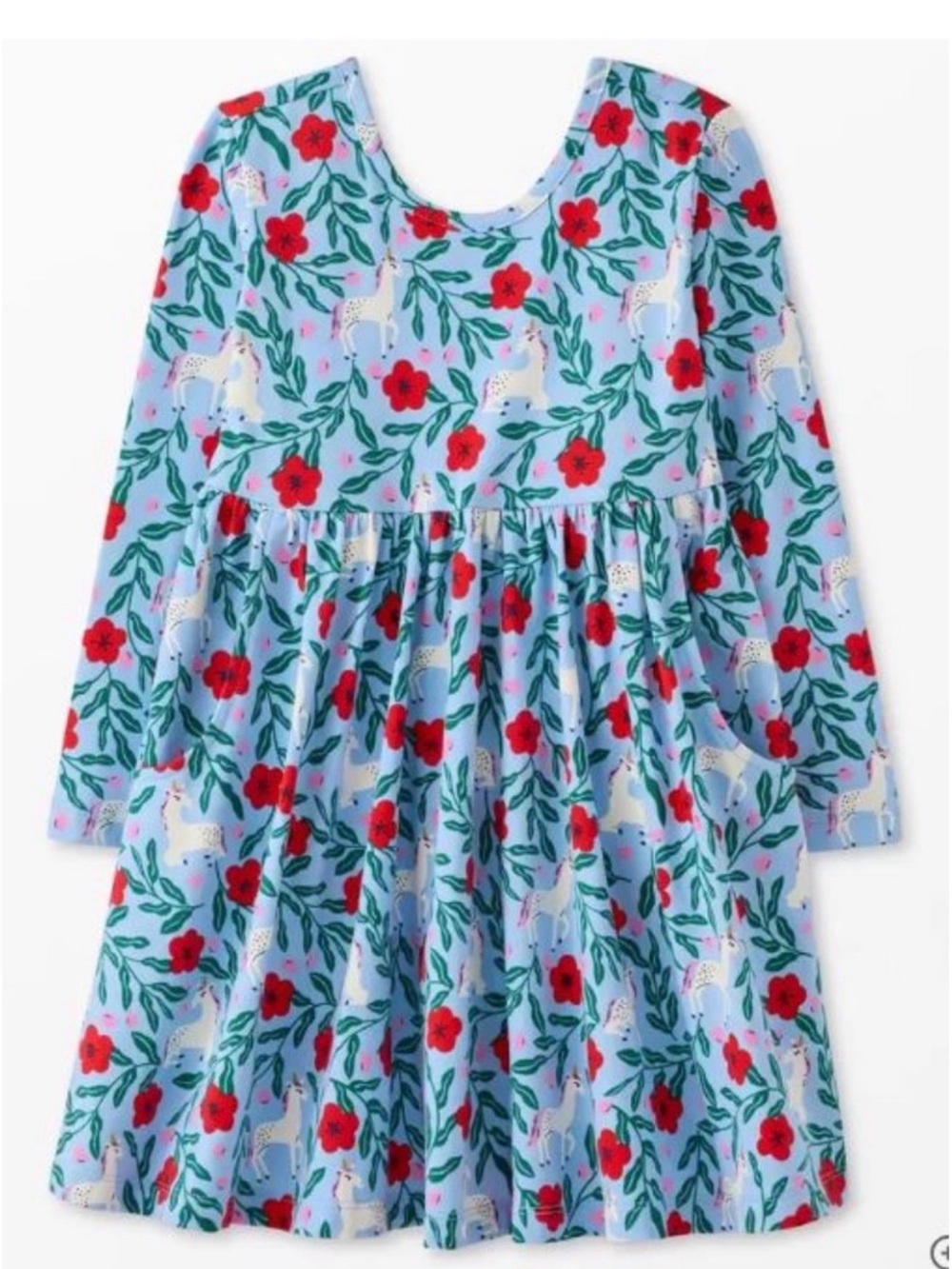 Girls‎ Hannah Andersson Unicorn and Flower Print Long Sleeve Dress Size 12